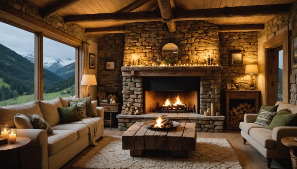 Chalet douillet au coin du feu de cheminée